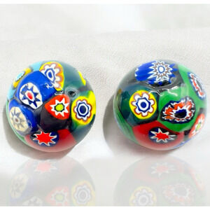 Vintage Millefiori Glass Clip-On Earrings Colorful Italian Style Mosaic Dome